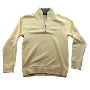 Lands End Mens SweaterSmall 1/4 Zip Pullover Stand Collar Cozy Knit Yellow